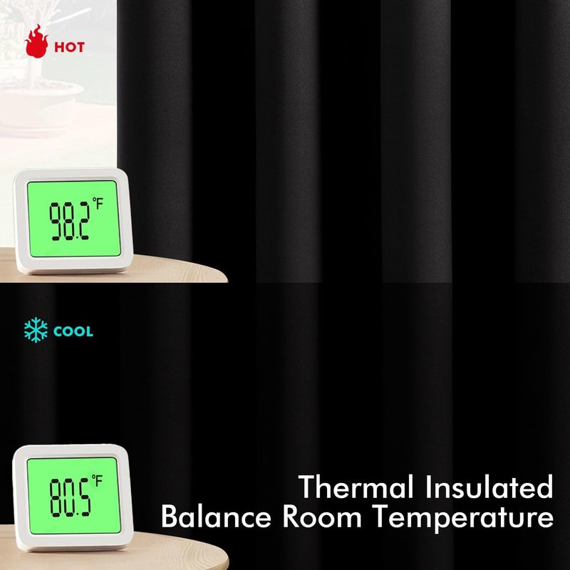 MIULEE Black Blackout Curtains for Bedroom Living Room 63 Inches Long 2 Panels, Thermal Insulated Room Darkening Drapes Solid Grommet Top Noise Reduction Light Blocking Halloween Window Treatments - Image 3